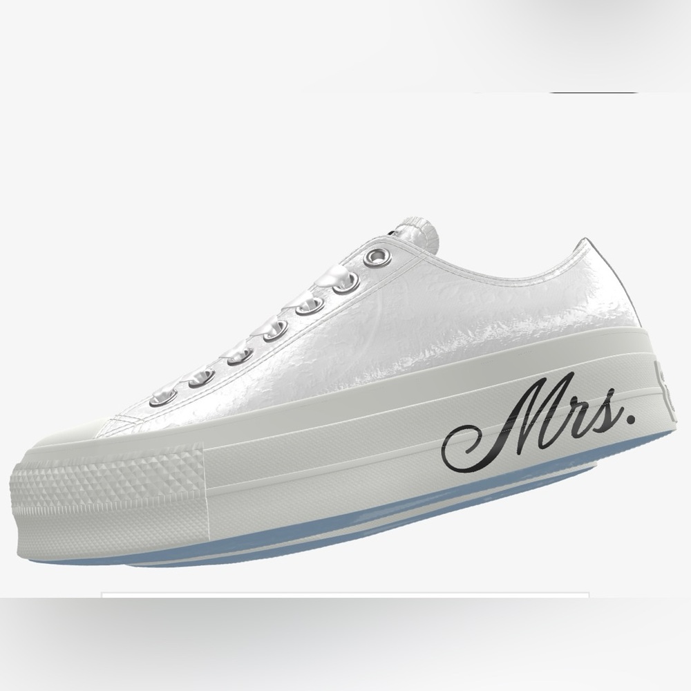 Custom Converse Wedding Chucks. Lace Ribbon Mrs Just Married women’s size 5